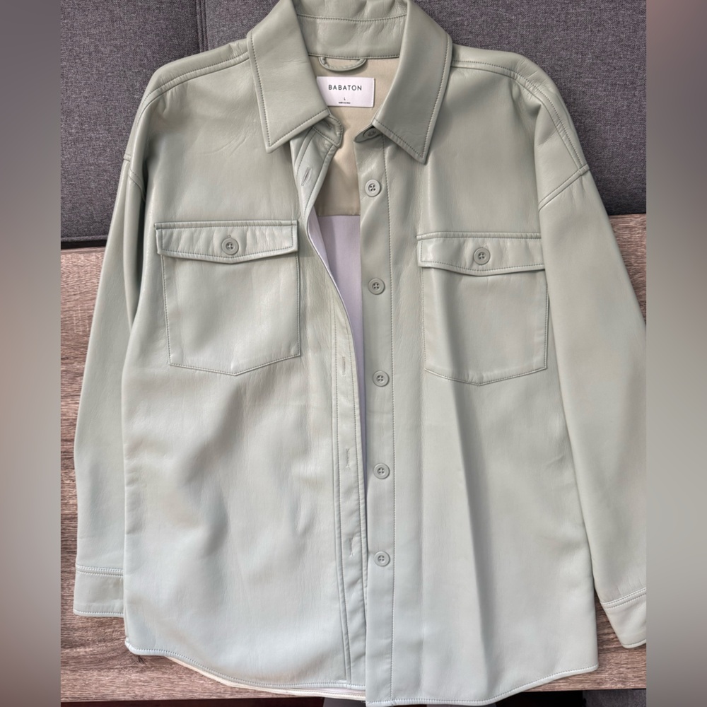 Aritzia Babaton Sage Green Faux Leather Shirt